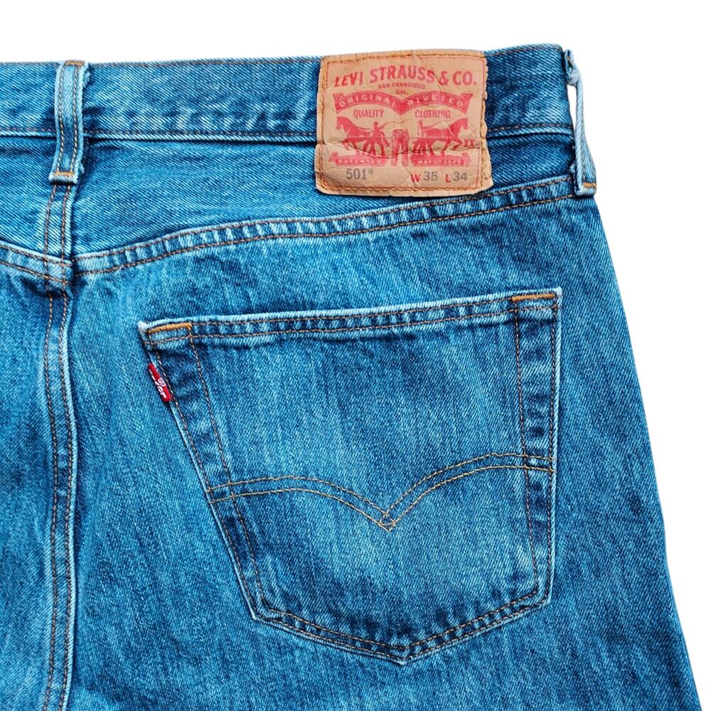 Levi's 501 Original Fit Button Fly Men's Denim Jeans Straight Leg Blue Sz 35X34 - Picture 6 of 9